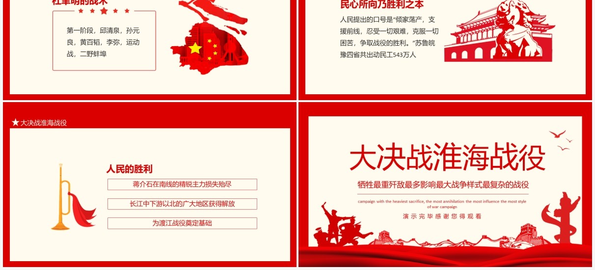 大决战淮海战役牺牲最重歼敌最多影响最大战争样式最复杂的战役动态PPT模板