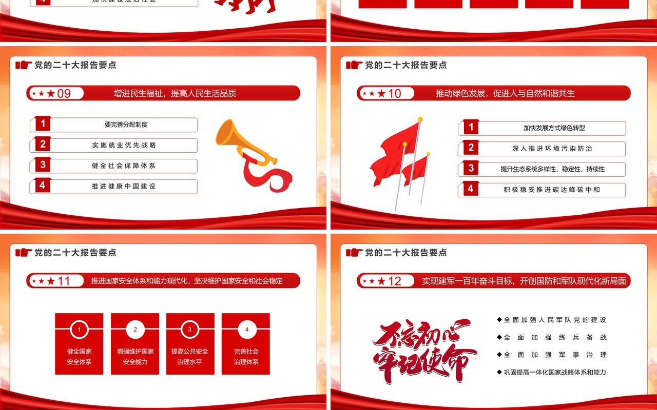 红色党政风二十大报告要点专题党课学习PPT模板