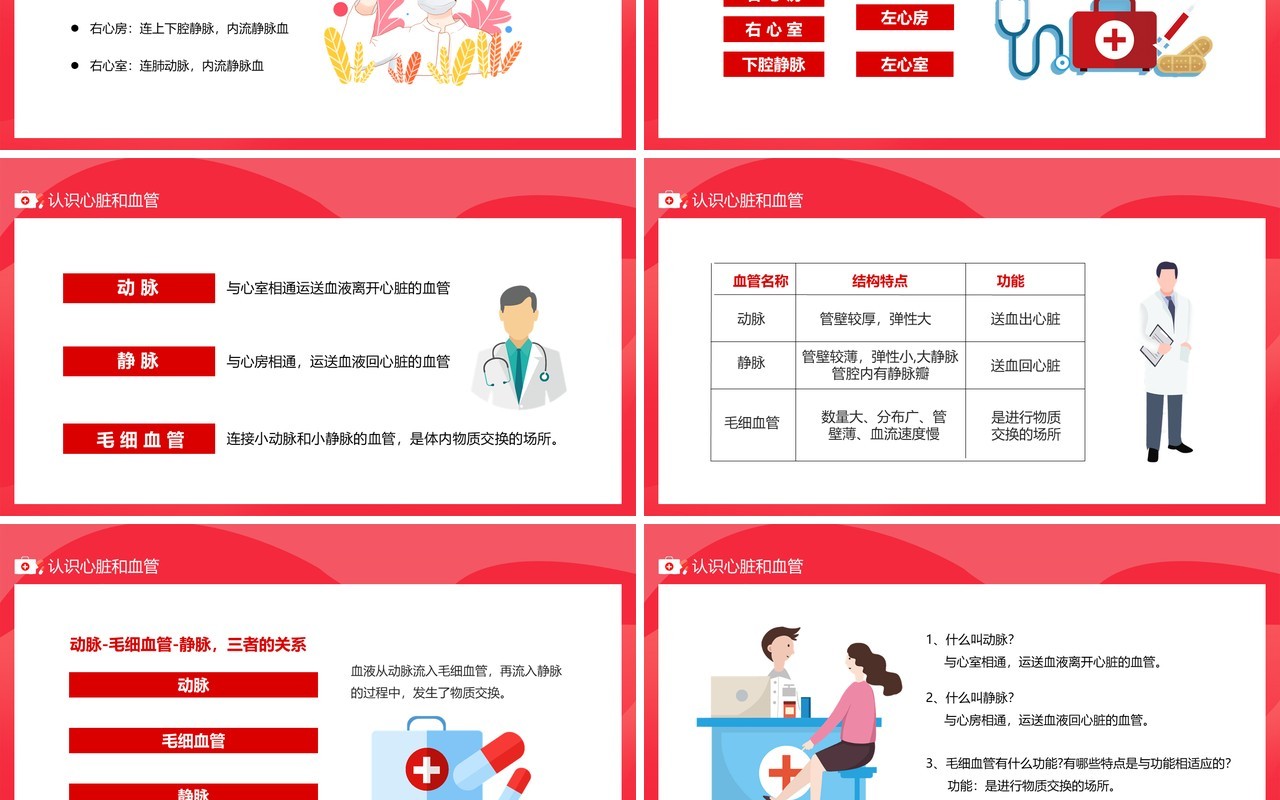 红色医学百科之血液循环动态PPT模板
