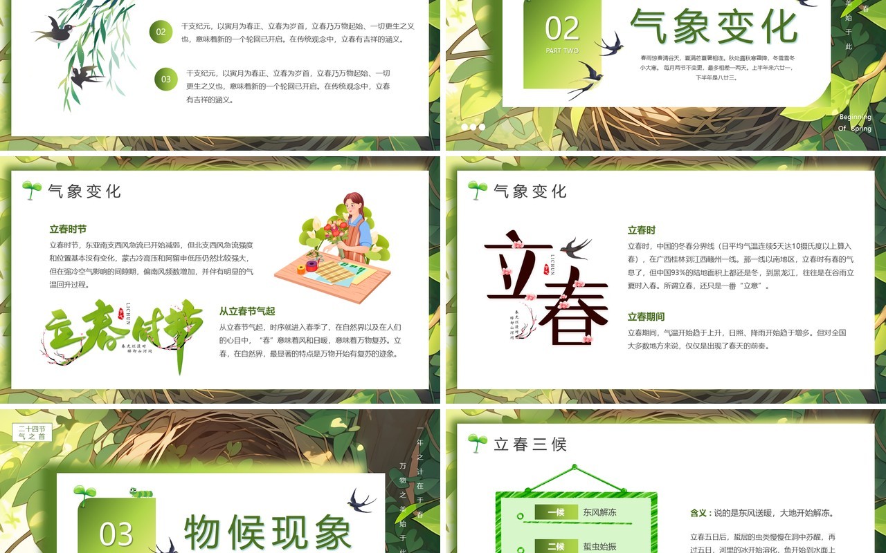 绿色插画风二十四节气之立春节气PPT模板