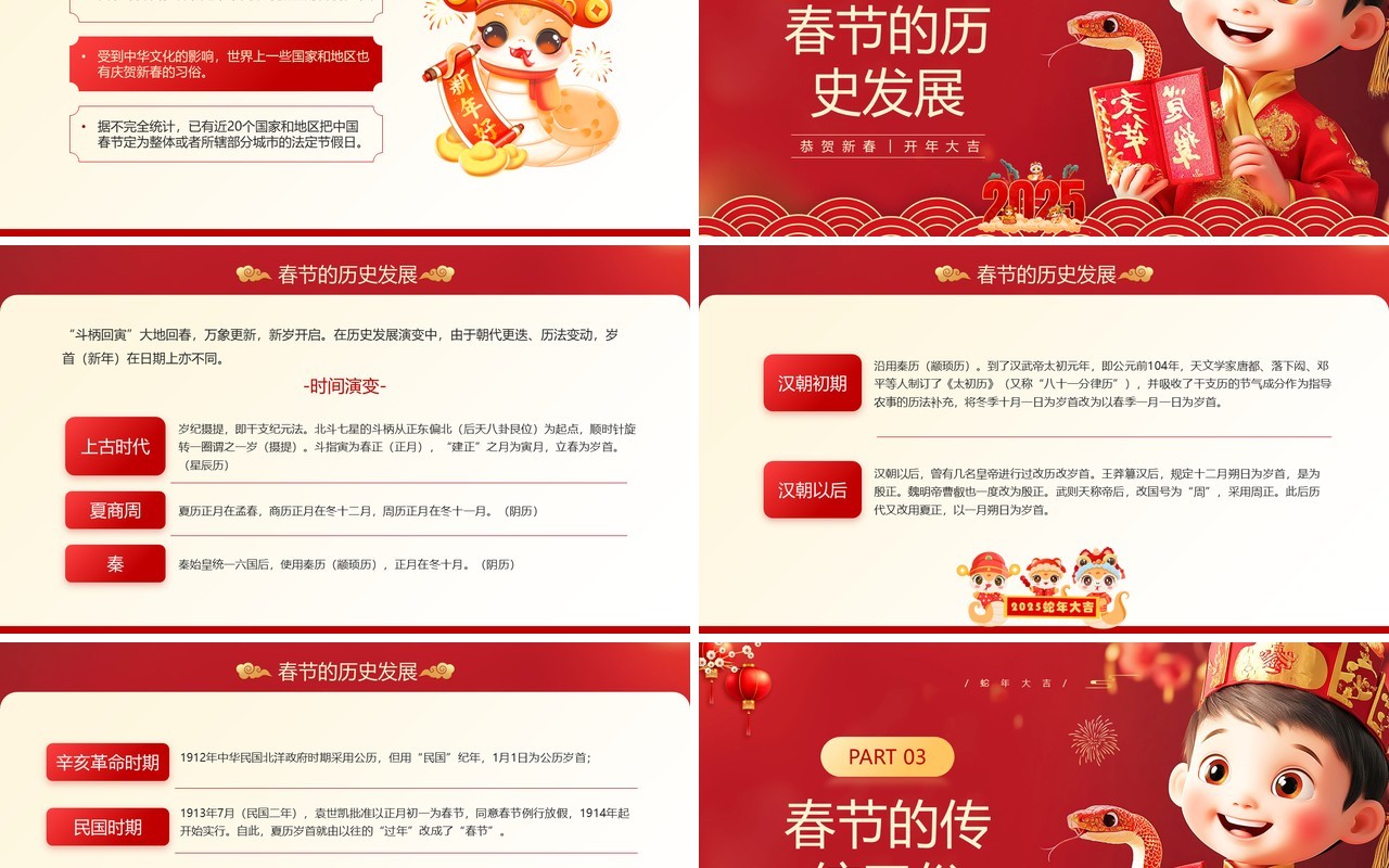红色中国风传统节日春节介绍PPT模板