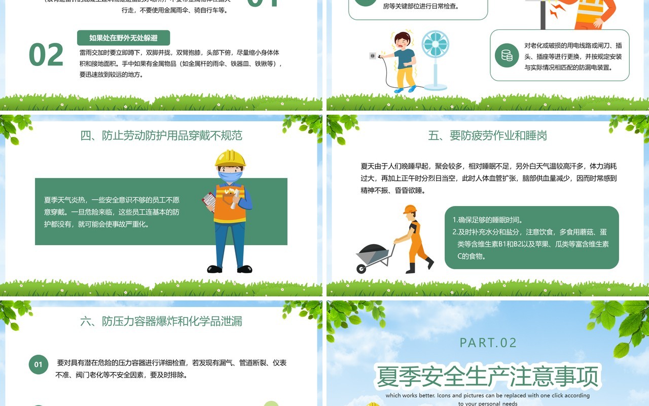 绿色卡通风夏季安全生产PPT模板