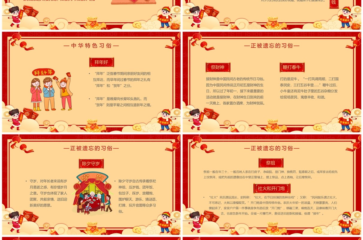 红色中国风春节礼仪习俗PPT模板