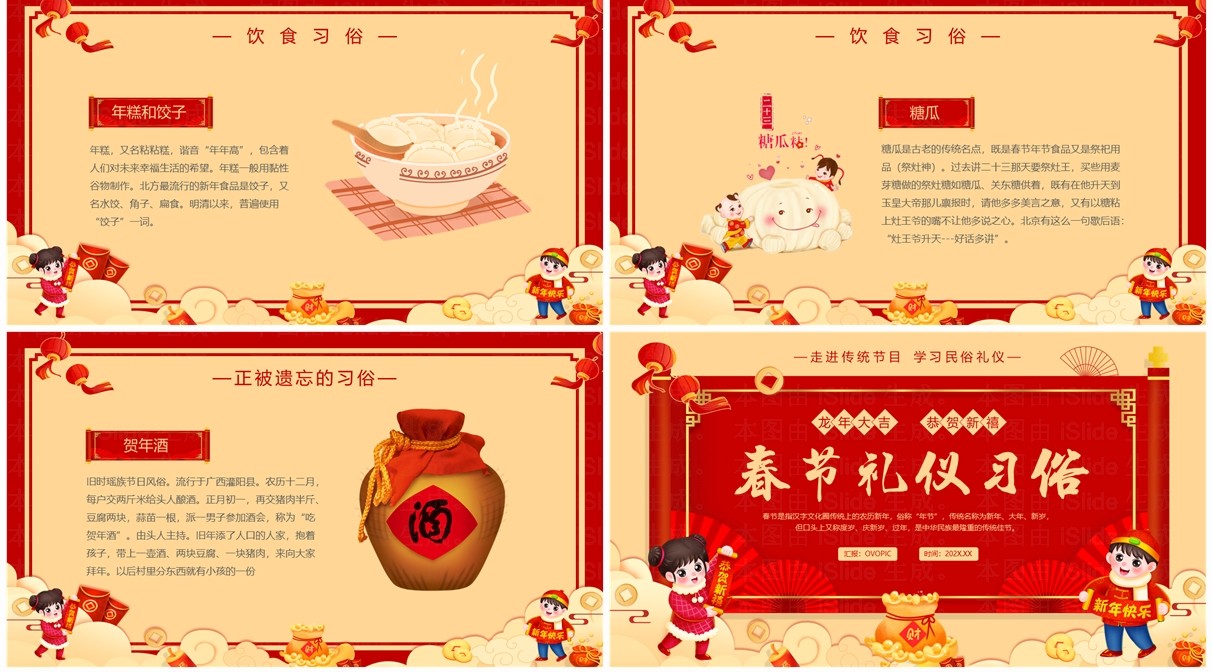 红色中国风春节礼仪习俗PPT模板