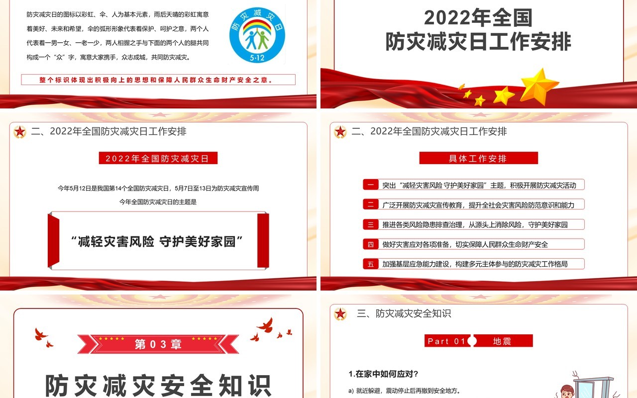 红色党政风全国防灾减灾日PPT模板