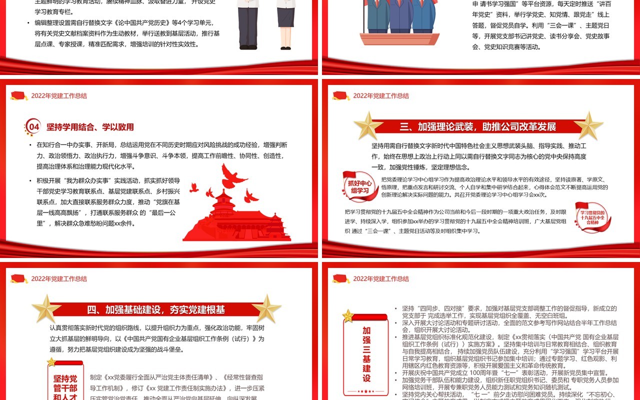 红色2023党建工作总结及工作计划PPT模板