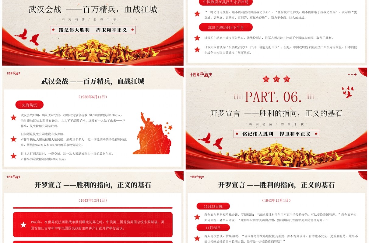 红色简约风十四年抗战历史介绍PPT模板