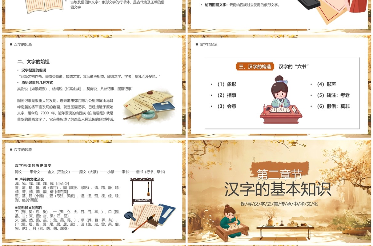黄色古典中国风汉字与中国文化PPT模板