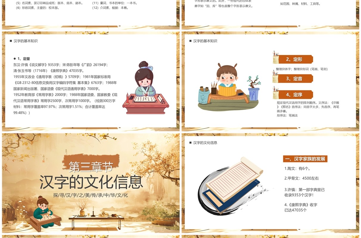 黄色古典中国风汉字与中国文化PPT模板