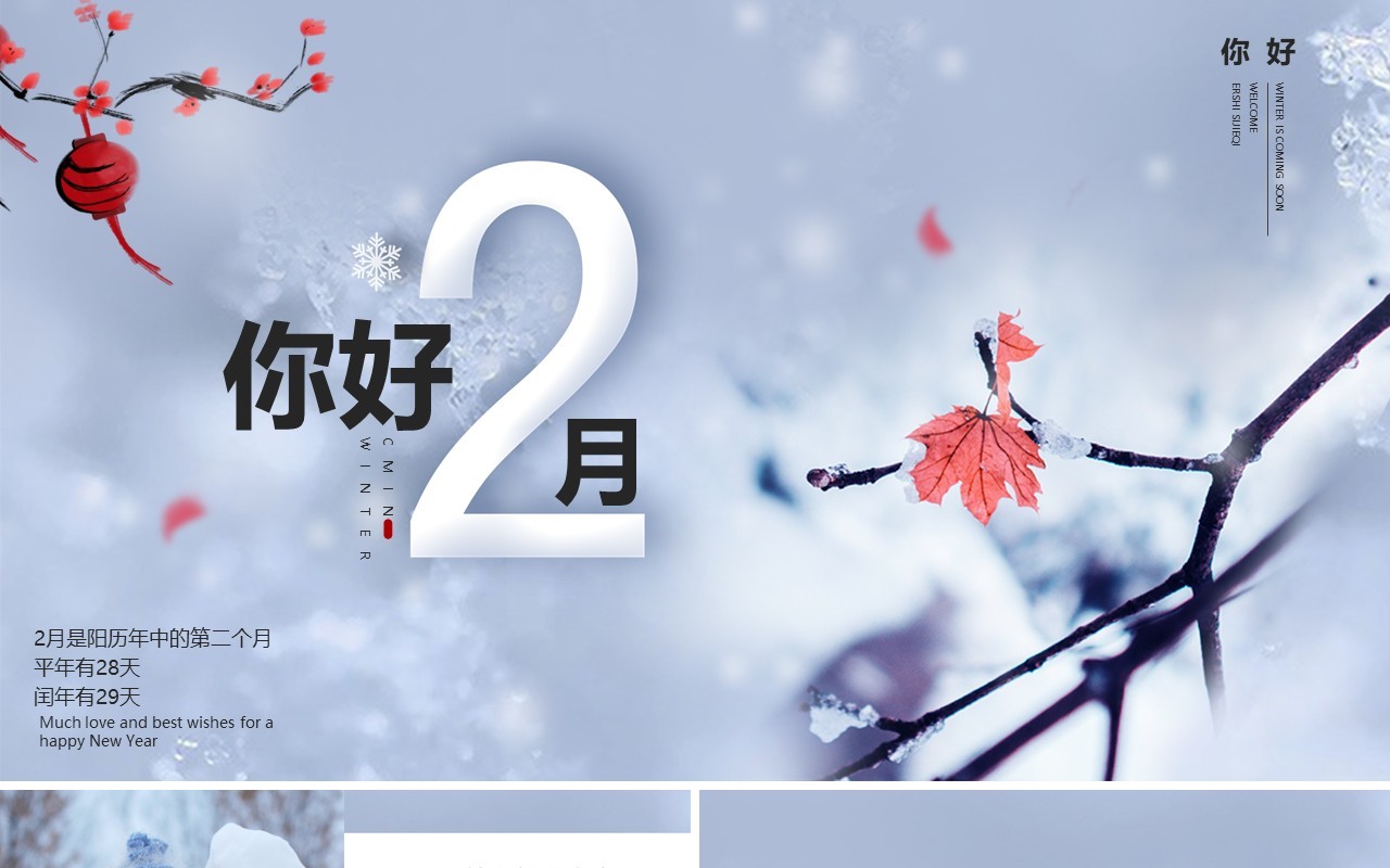 唯美大气你好二月工作总结报告通用PPT模板