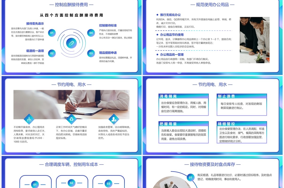 蓝色渐变商务风企业降本增效PPT模板