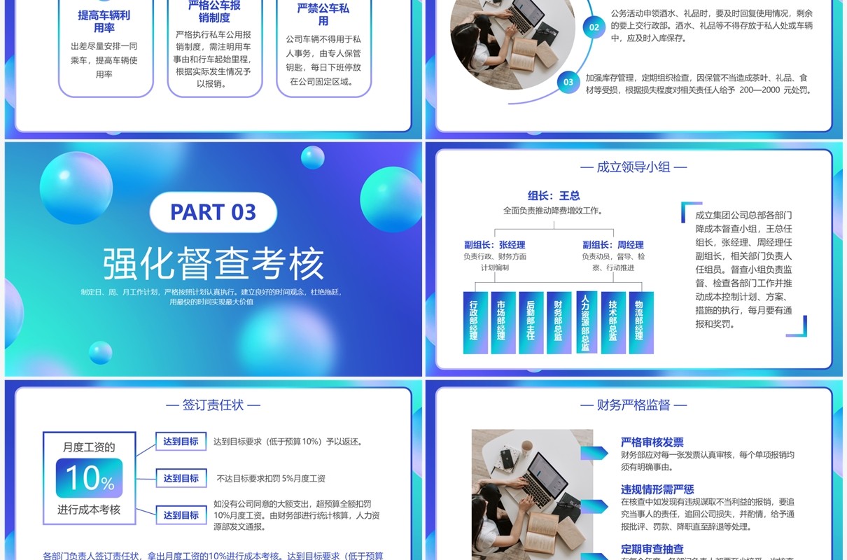 蓝色渐变商务风企业降本增效PPT模板