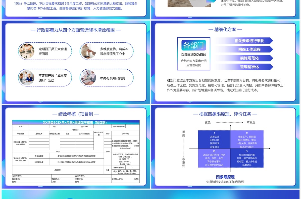 蓝色渐变商务风企业降本增效PPT模板