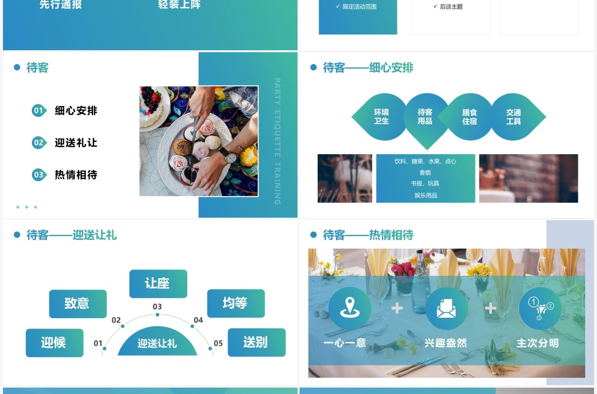 蓝绿色渐变商务风聚会礼仪培训PPT模板