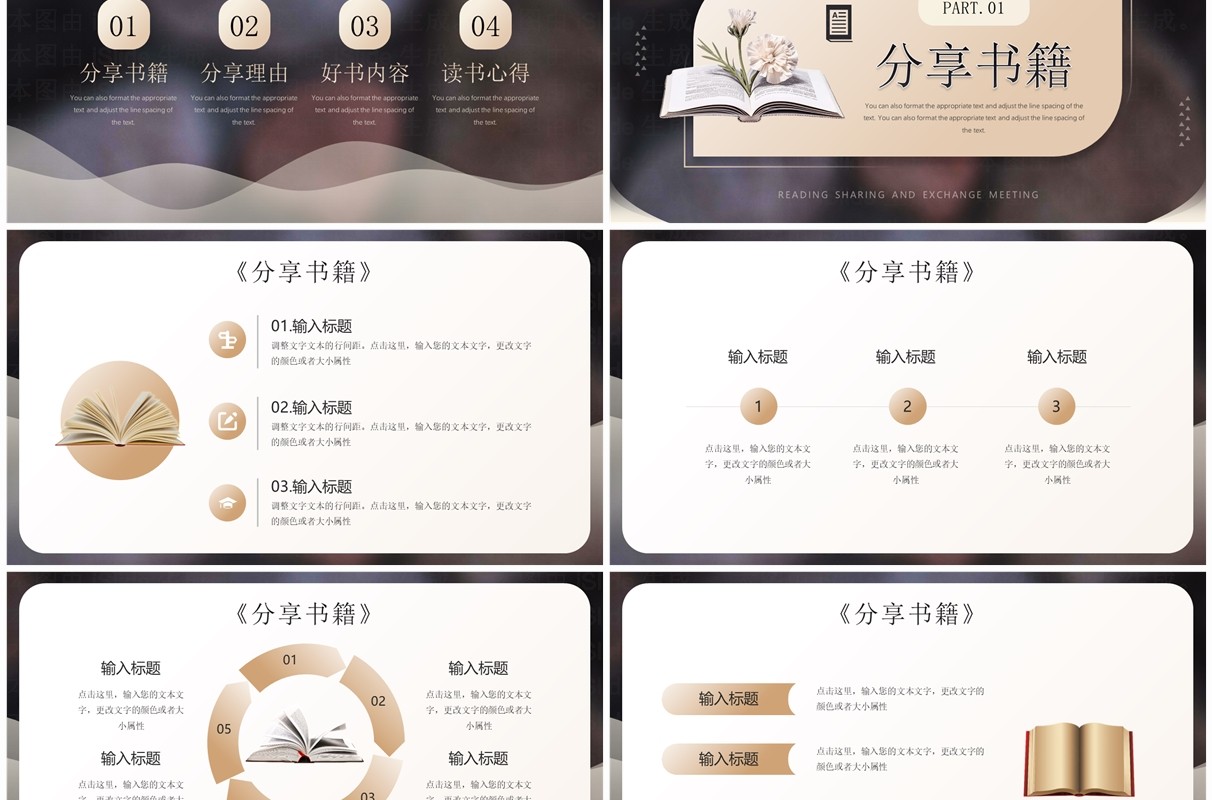 金色简约风读书分享交流会PPT模板
