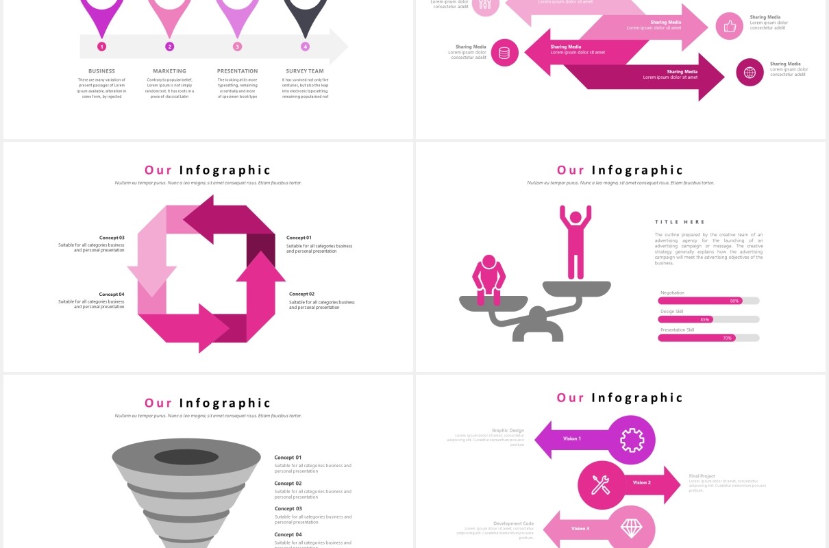 粉色渐变国外图片排版PPT信息图表模板powerpoint template
