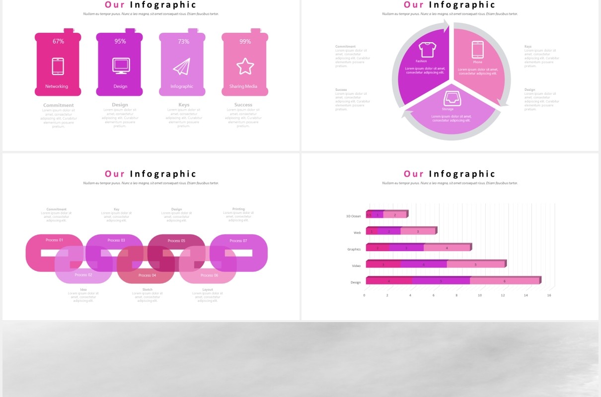 粉色渐变国外图片排版PPT信息图表模板powerpoint template
