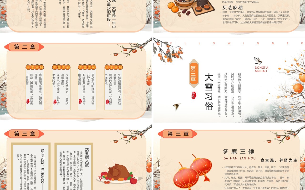 蓝色插画风二十四节气之大寒PPT模板