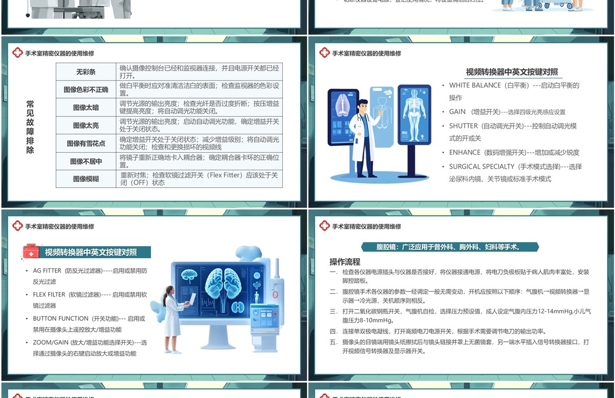 蓝色插画风手术室仪器设备管理PPT模板