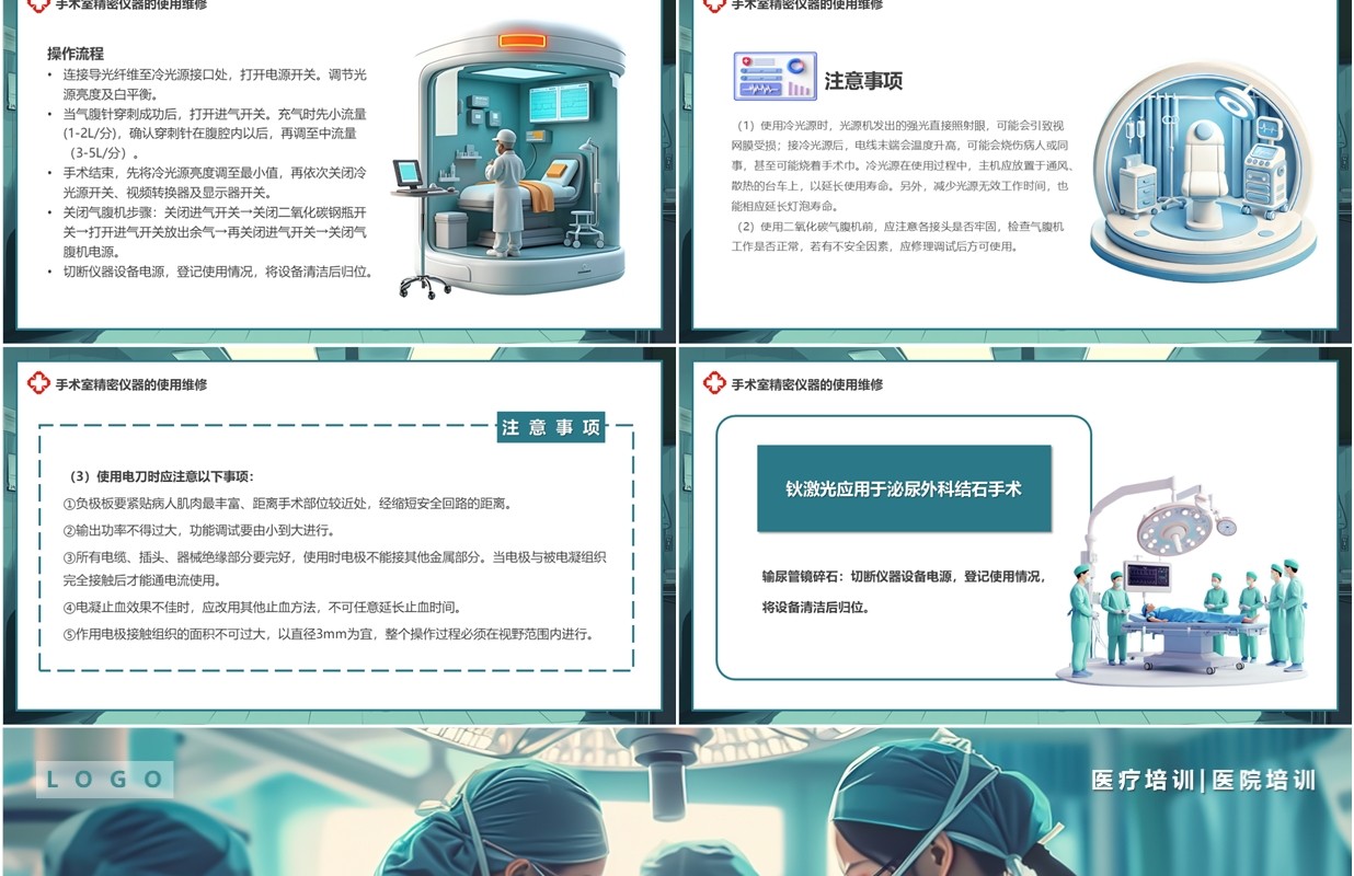 蓝色插画风手术室仪器设备管理PPT模板