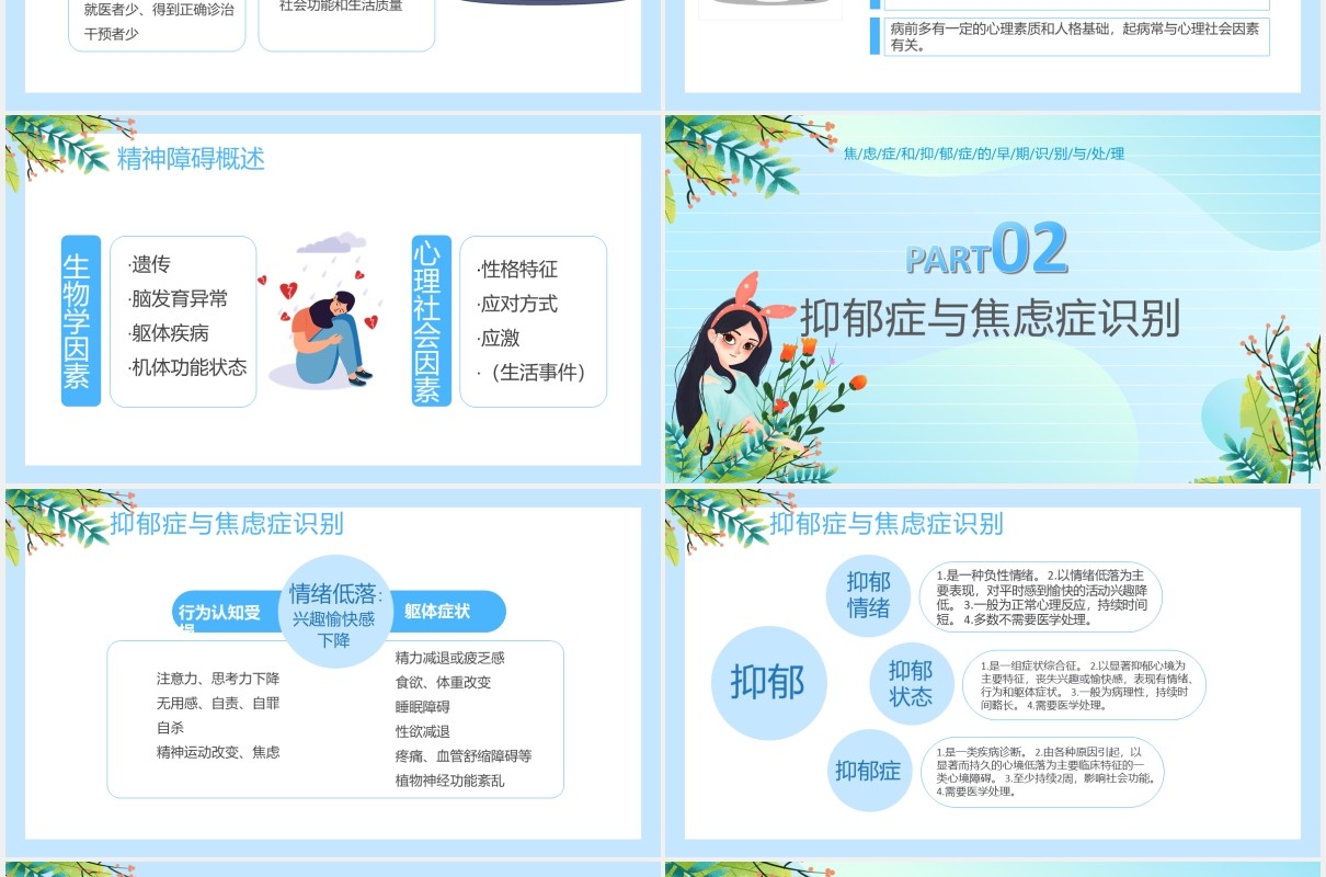 简约卡通焦虑症和抑郁症通用PPT模板