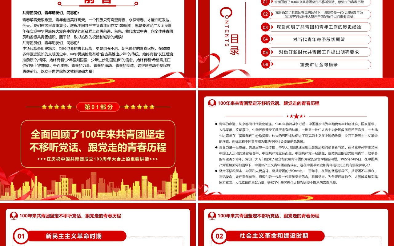 红金党政风100周年大会上的讲话PPT模板