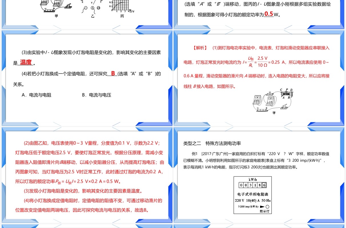 部编版九年级物理全册测量小灯泡的电功率课件PPT模板