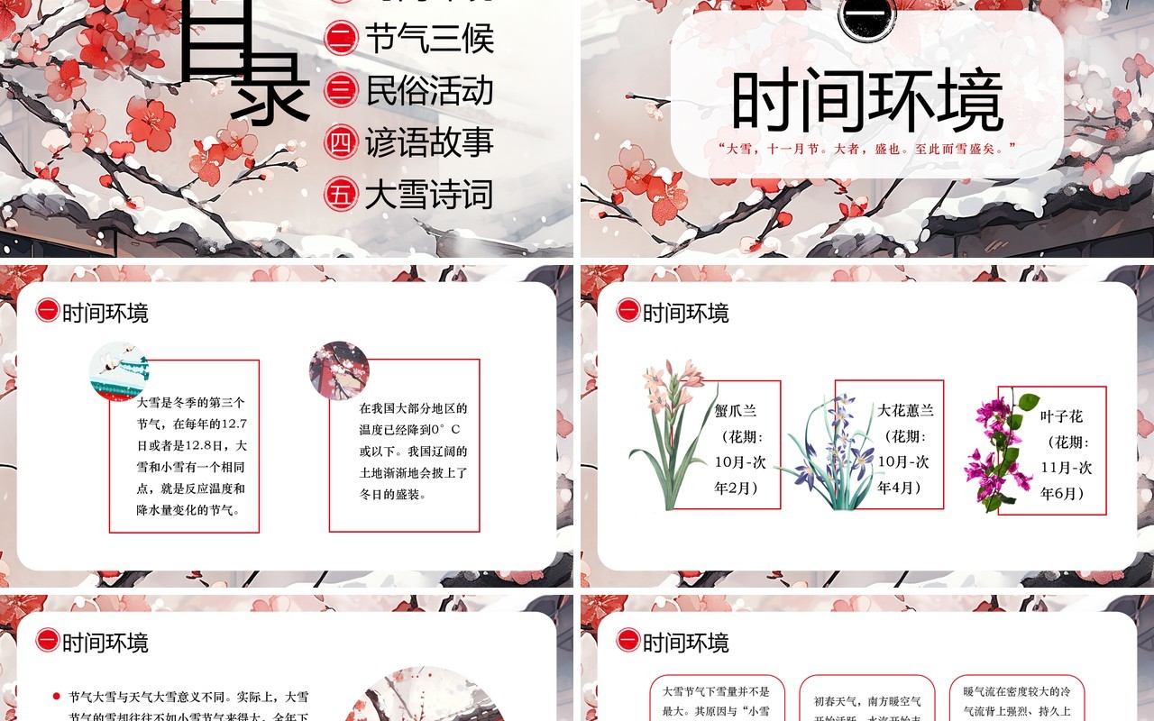 水墨中国风二十四节气大雪PPT模板