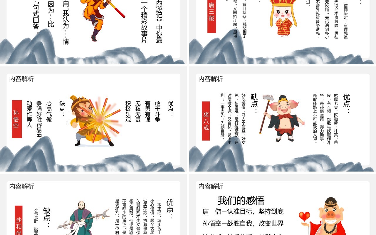 四大名著创意简约卡通中国风复古风西游记教育培训通用PPT模板