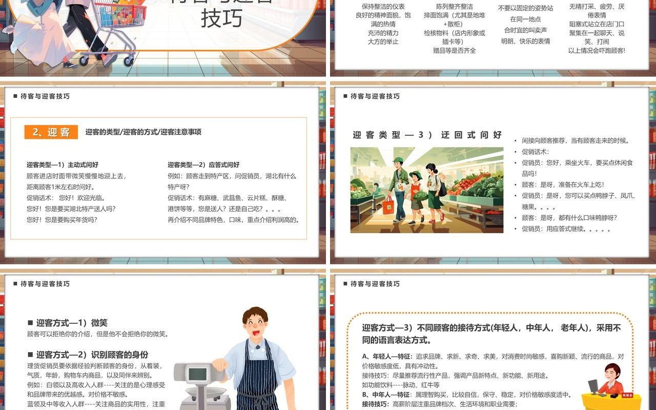 橙色卡通风超市产品促销方法与话术PPT模板