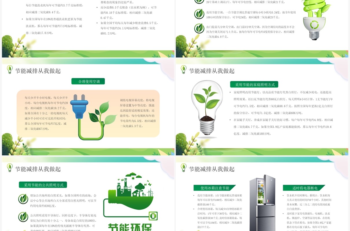 绿色卡通风全国节能宣传周PPT模板