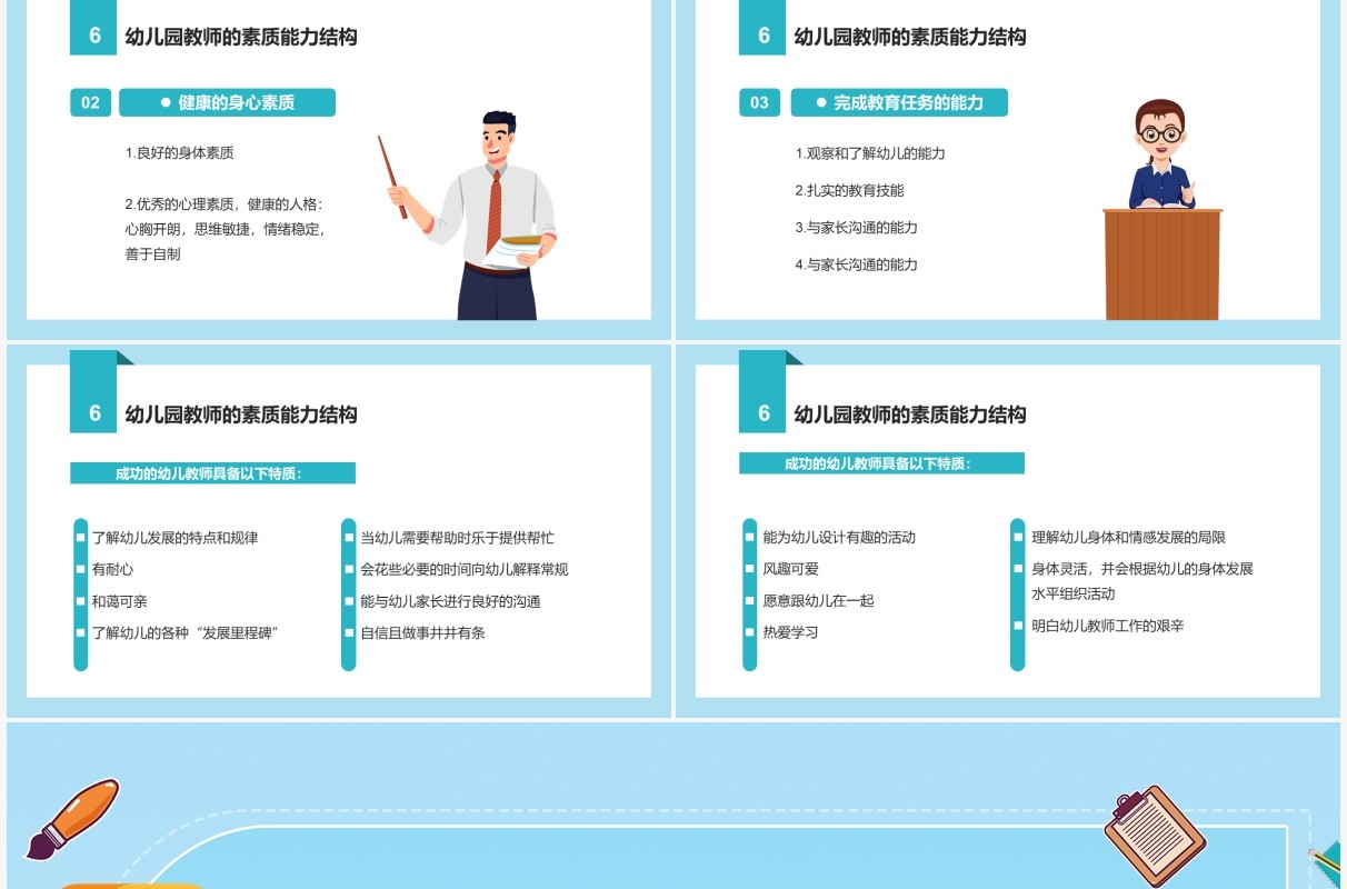 绿色卡通风幼儿园班级管理教师培训动态PPT模板
