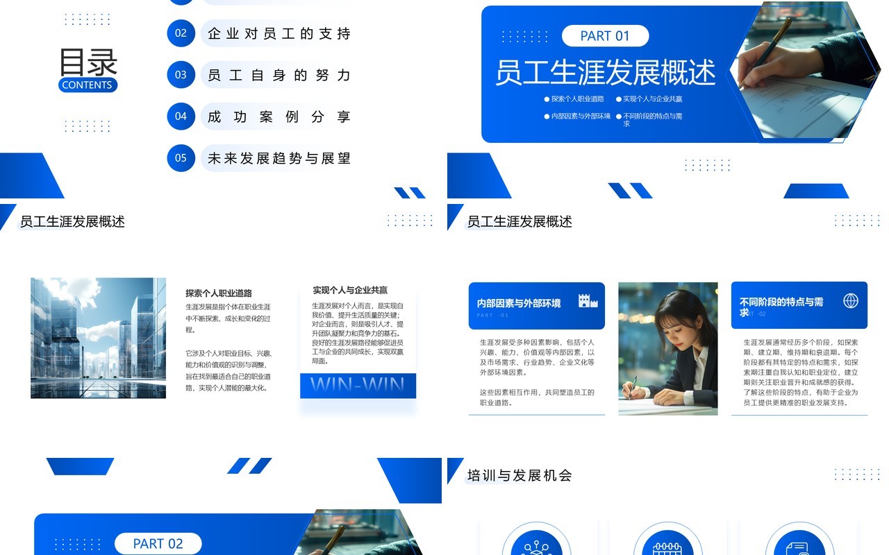 蓝色商务风企业员工生涯发展展示PPT模板