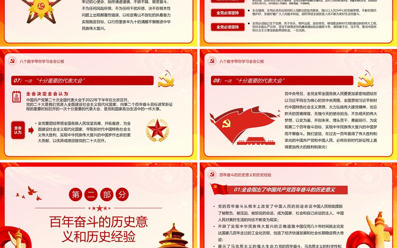 红色简约学习解读《公报》《决议》PPT模板