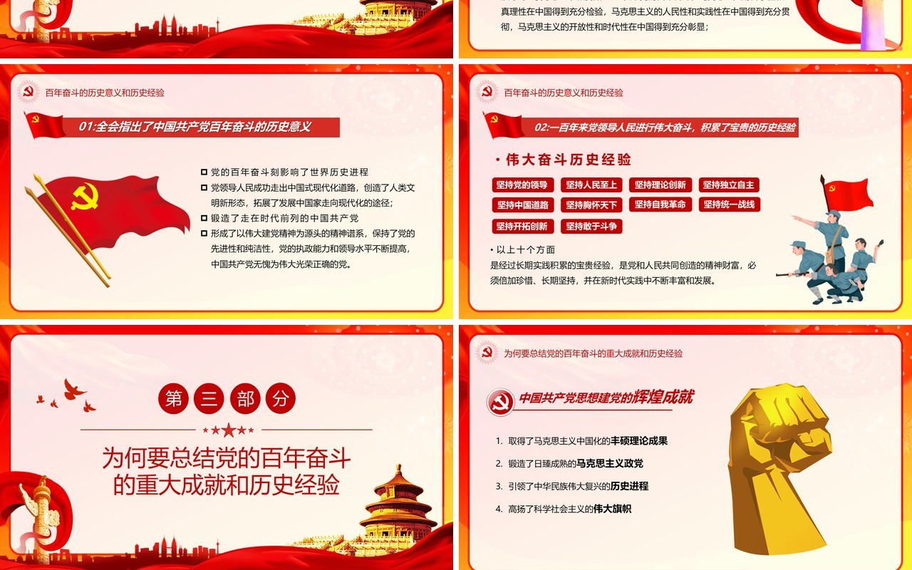 红色简约学习解读《公报》《决议》PPT模板
