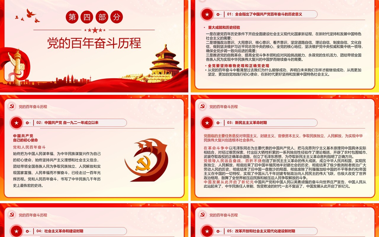 红色简约学习解读《公报》《决议》PPT模板