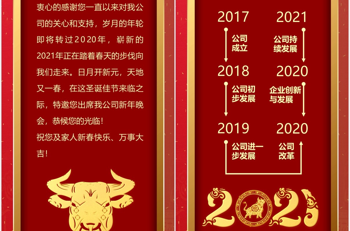红色中国风企业年会盛典邀请函竖版PPT模板