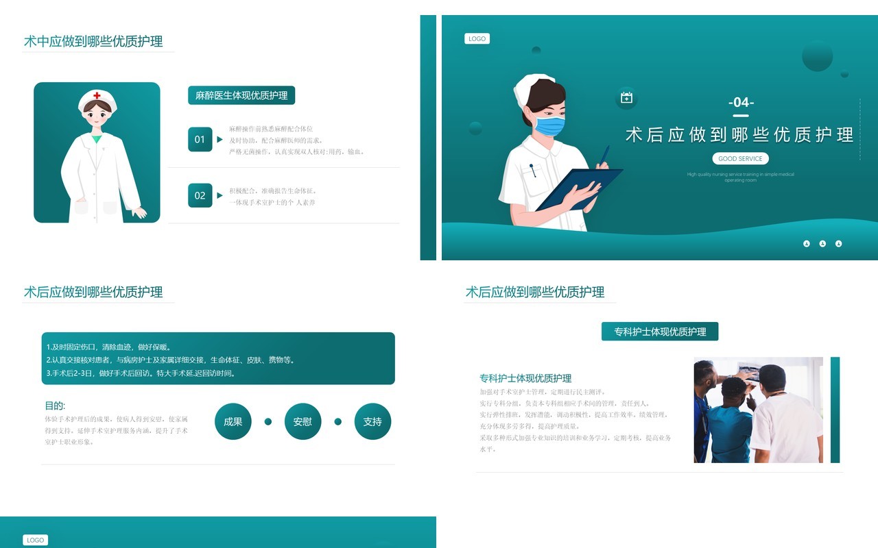 绿色简约风手术室优质护理介绍PPT模板