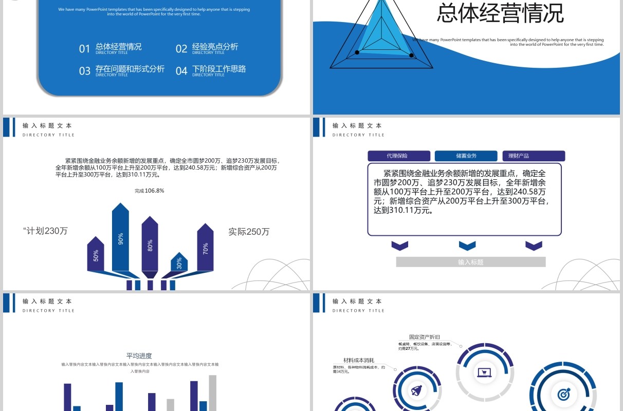 蓝色2.5D简约经营分析工作汇报PPT模板