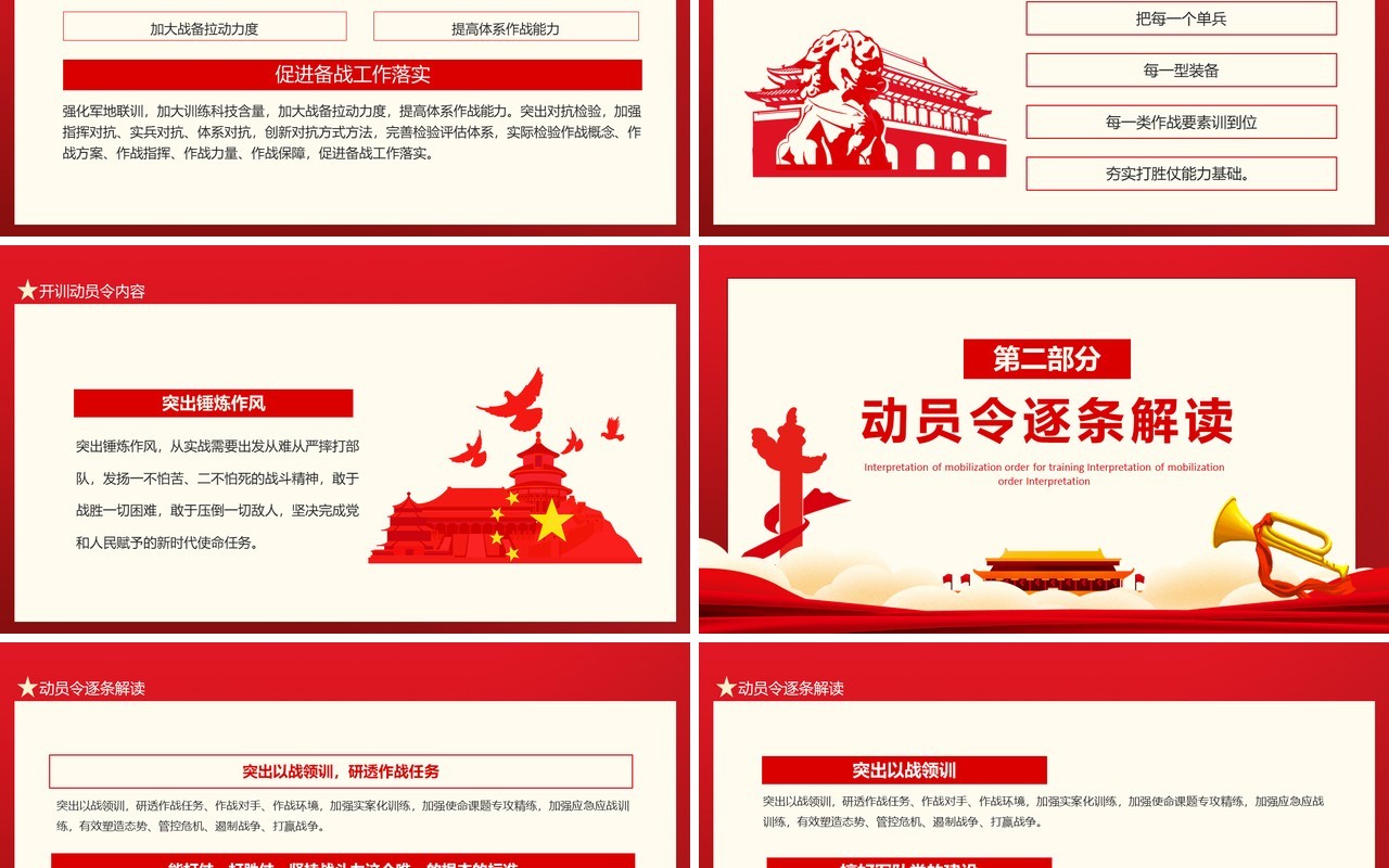 习总书记签署中央军委1号令向全军发布开训动员令动态PPT模板
