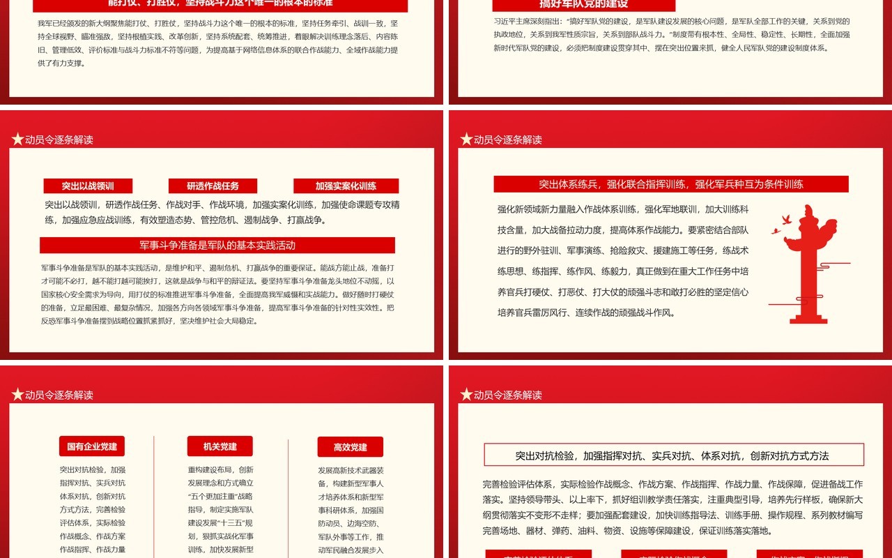习总书记签署中央军委1号令向全军发布开训动员令动态PPT模板