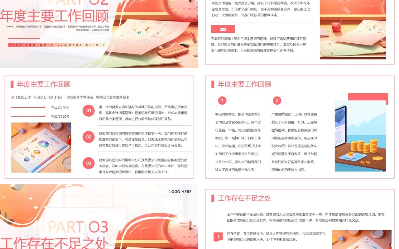 粉色简约风财务部门年终工作总结PPT模板