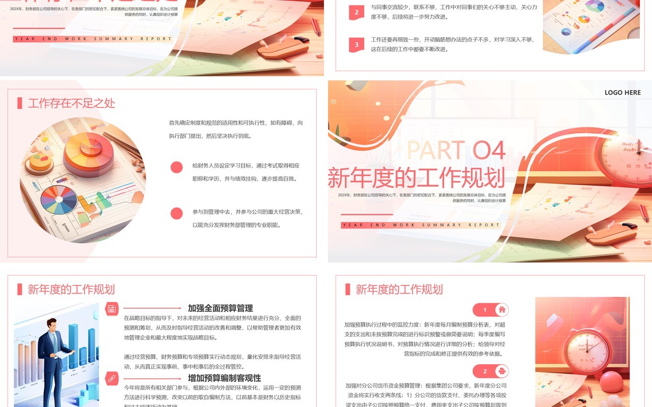 粉色简约风财务部门年终工作总结PPT模板