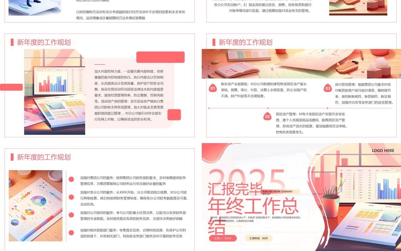 粉色简约风财务部门年终工作总结PPT模板