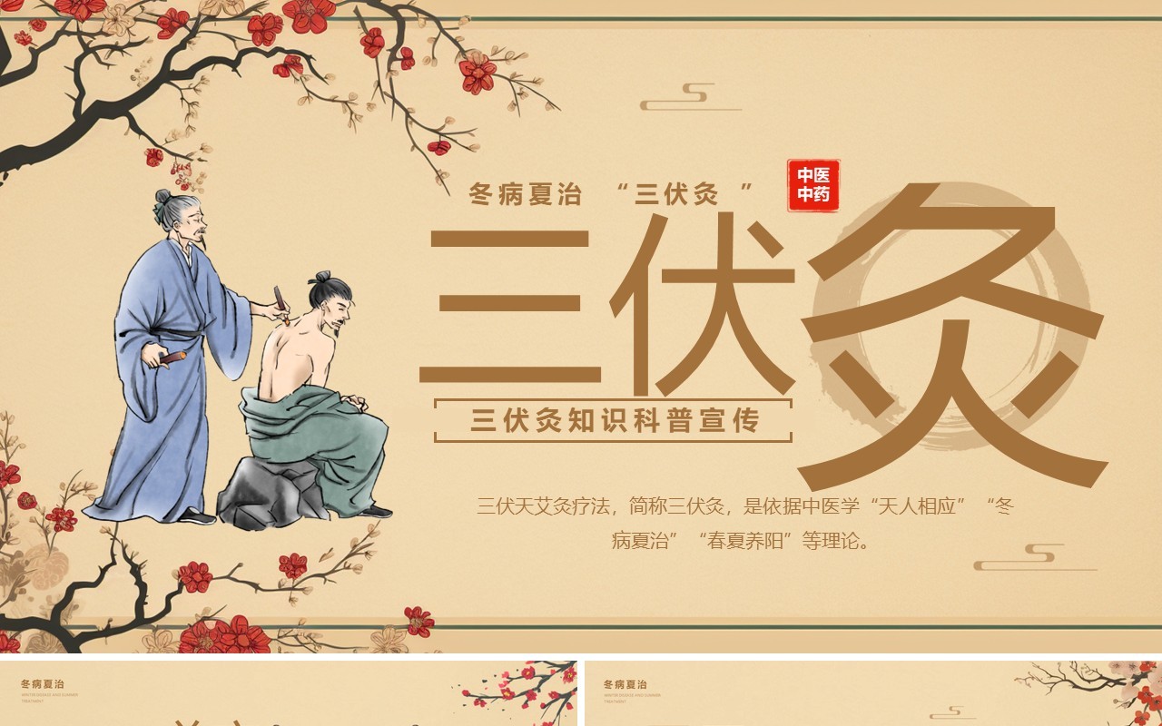 棕色中国风三伏灸知识科普PPT模板