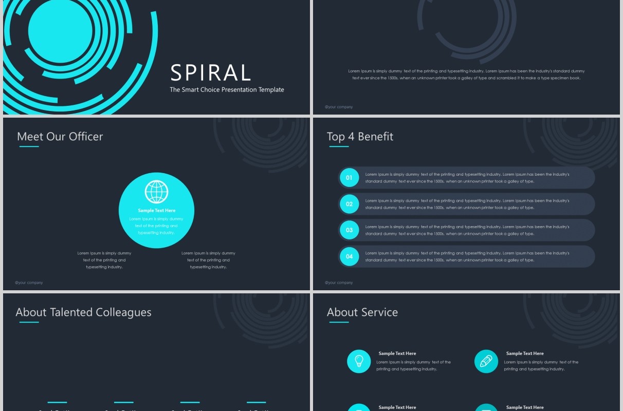 深色高端商务商业计划可视化图表PPT模板Spiral Powerpoint Template