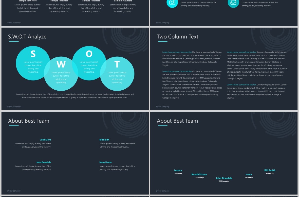 深色高端商务商业计划可视化图表PPT模板Spiral Powerpoint Template