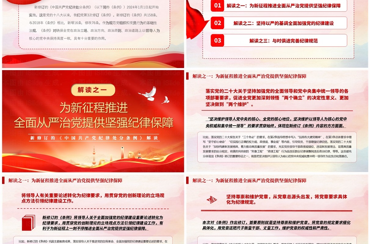 红色简约风以严明纪律推进自我革命PPT模板