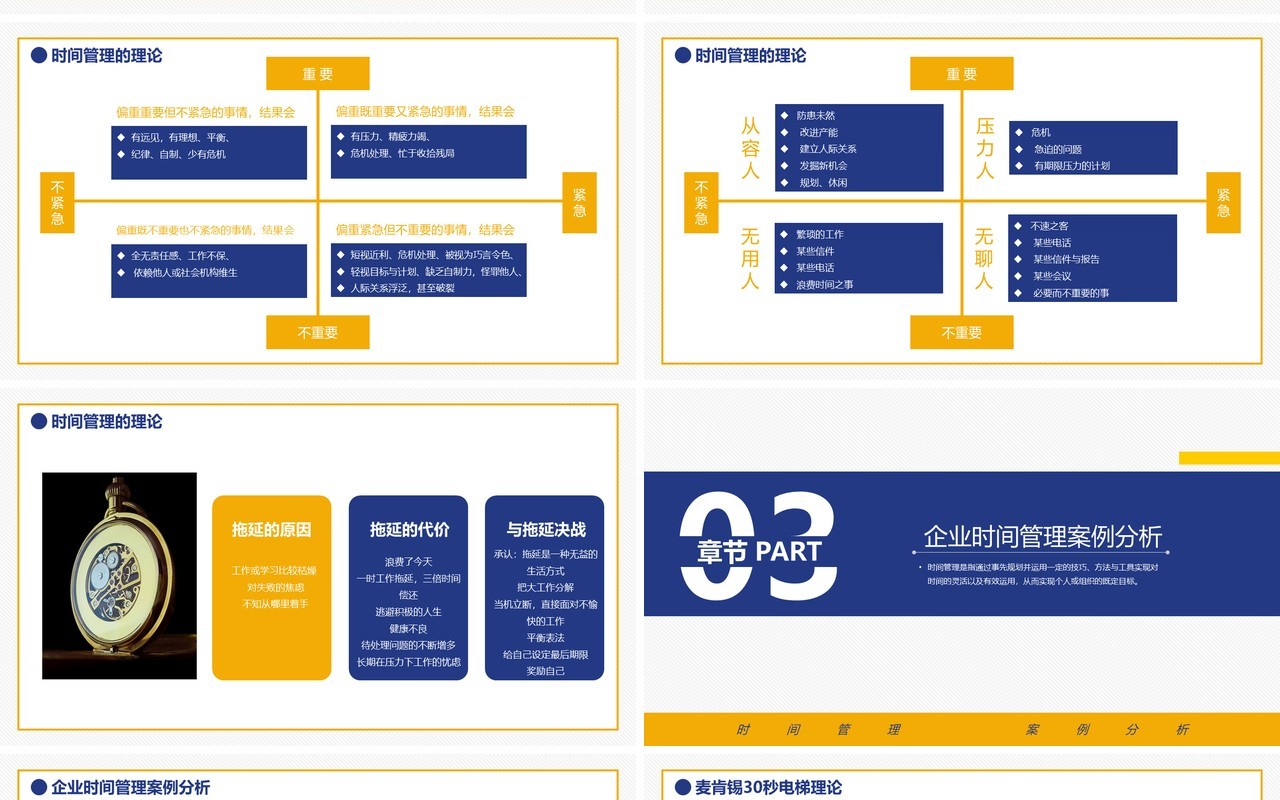 蓝黄色商务办公时间管理案例分析动态PPT模板