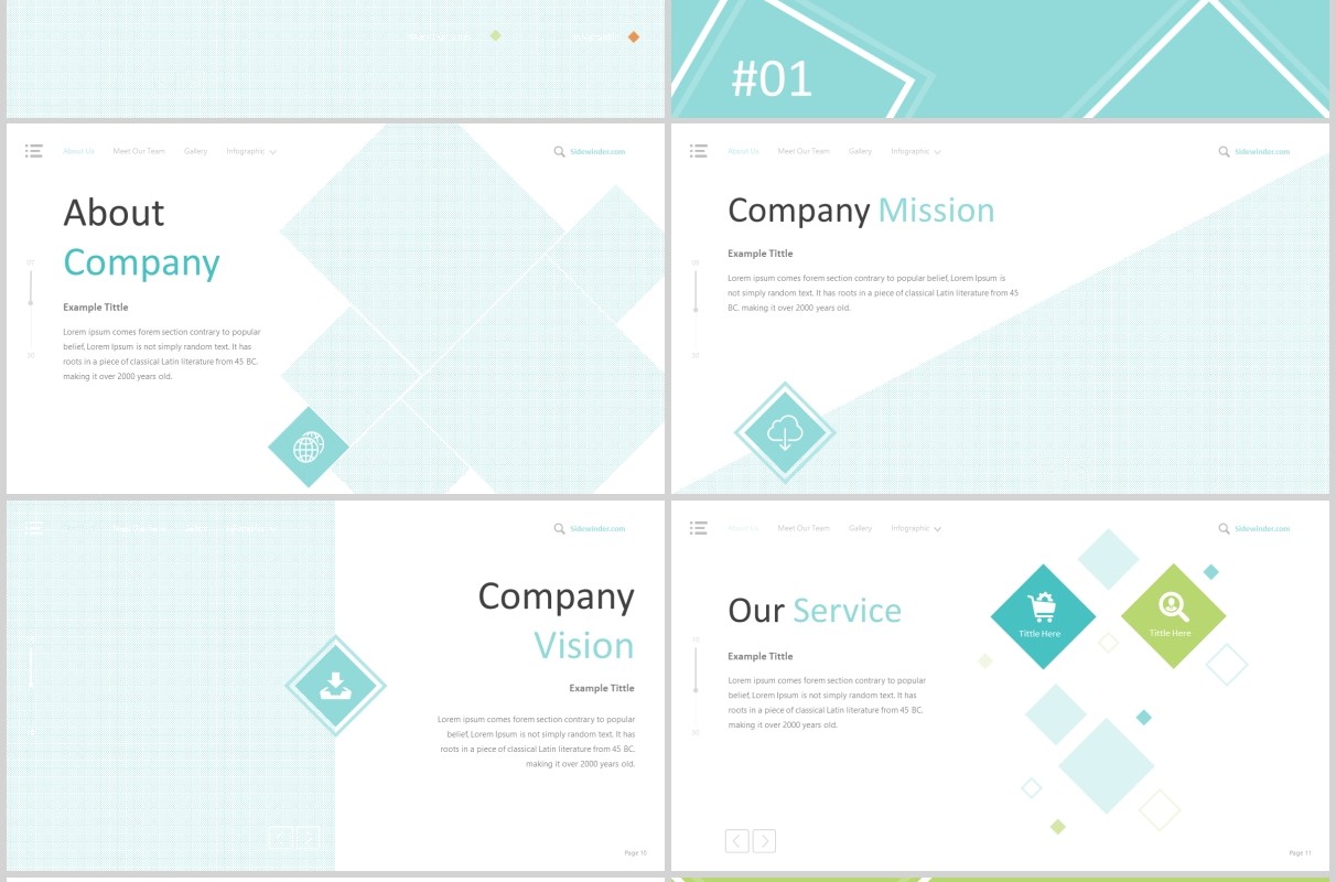 简洁公司介绍项目产品简介PPT模板版式设计Sidewinder Powerpoint Template